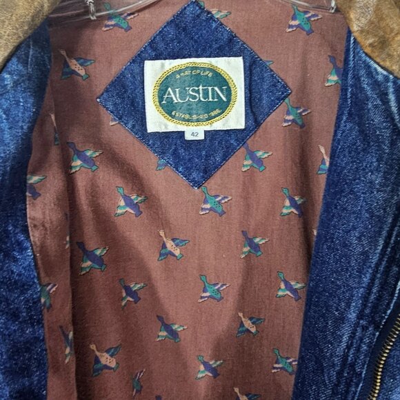 VTG Austin Heavy Denim Jacket Leather Collar XL Insulated Barn Coat Action Back - Picture 8 of 16